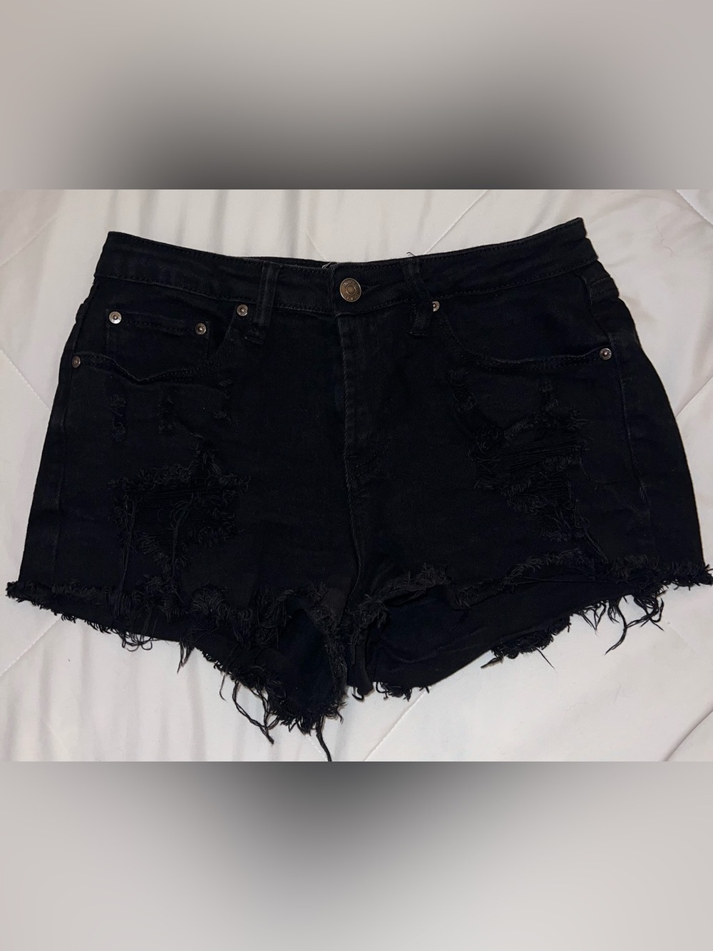 black distressed denim shorts